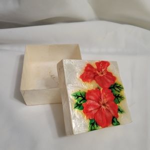 Capiz Shell Box with Hibiscus Flower Design